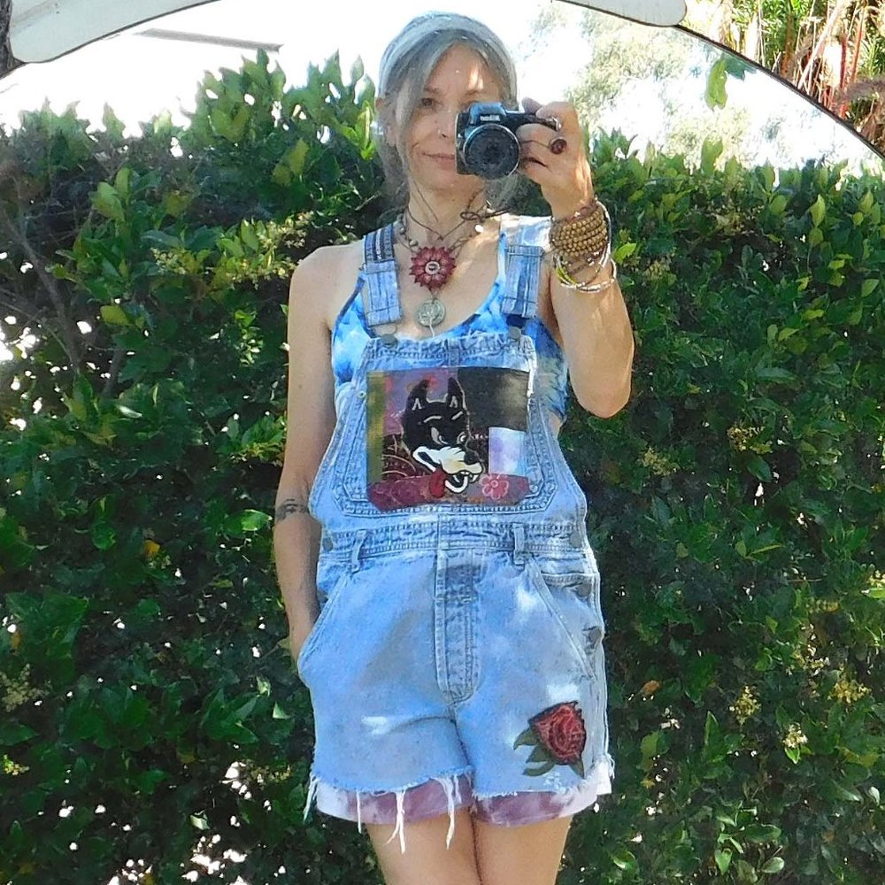 Jerry Wolf Up-cycled Denim Overalls Grateful Dead